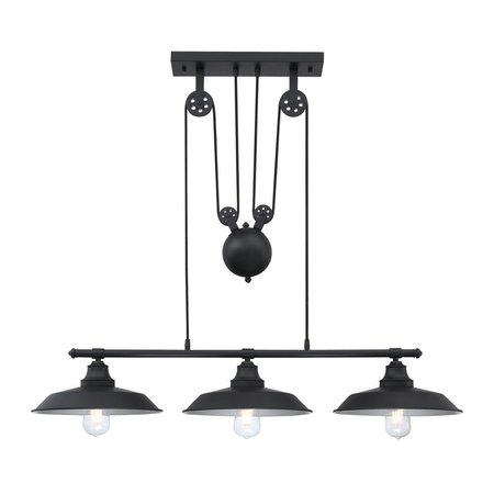 WESTINGHOUSE Pendant 60W 3Fixture Pulley Iron Hill 12In, Matte Black Shade 6129400